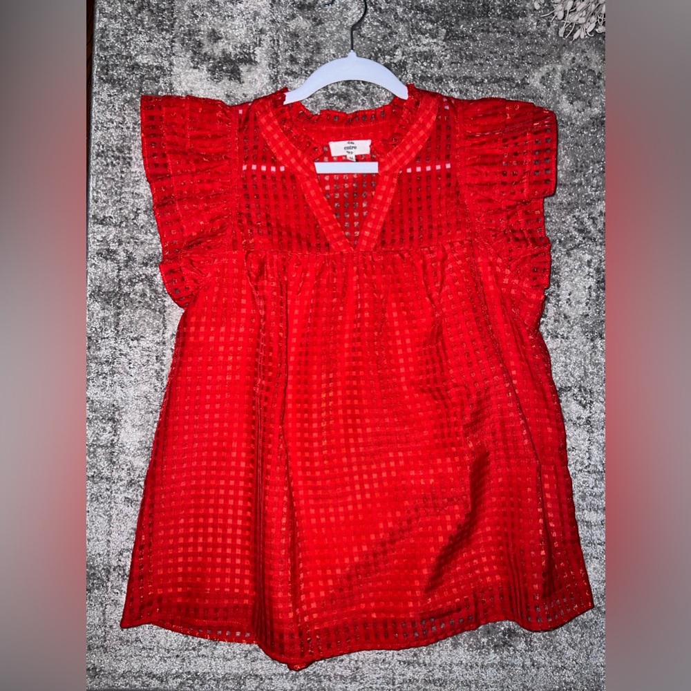 Entro Ruffle Shoulder Red Top